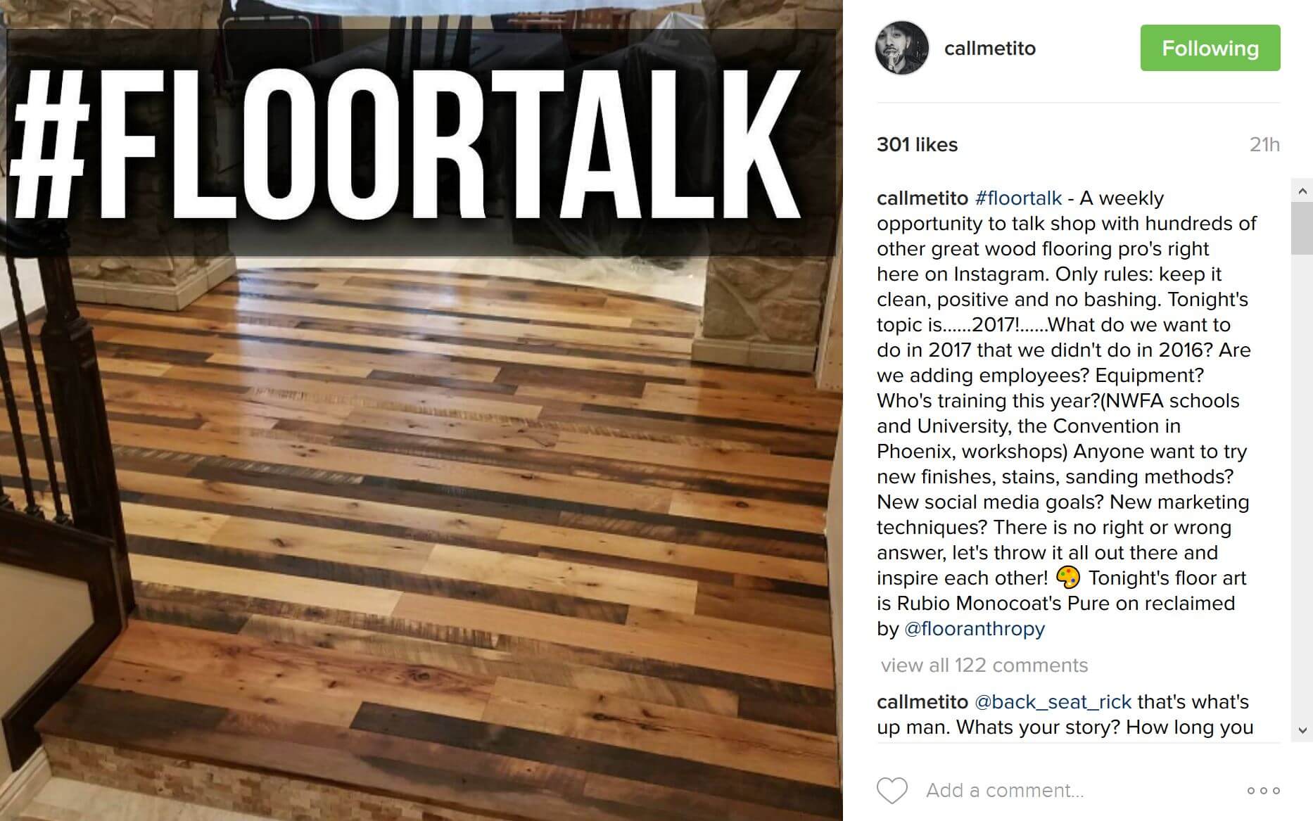 Jorge Boror (@callmetito) started a shop-talk community for wood flooring pros on Instagram